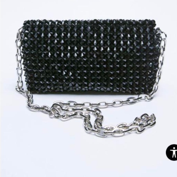 Zara Black Beaded Crossbody bag with Silver Chain - Picture 3 of 10